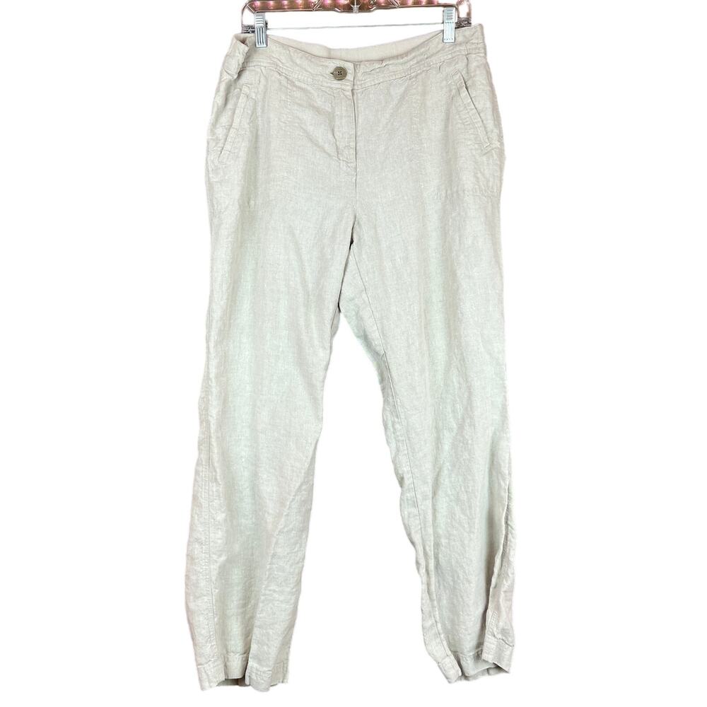 Chicos Womens Pants Tan 100% Linen Straight Minimalist Paperbag Casual 2 (L)